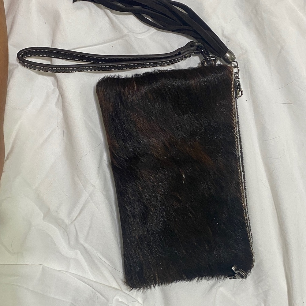Montana West Black and Brown Fur Wristlet Clutch